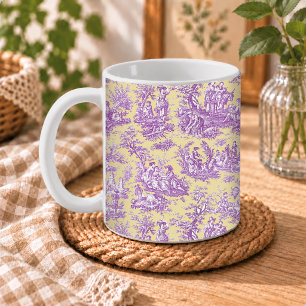 Mug Motif élégant vintage jaune violet Toile de Jouy