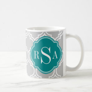 Mug Motif Emerald Monogramme en carreaux gris
