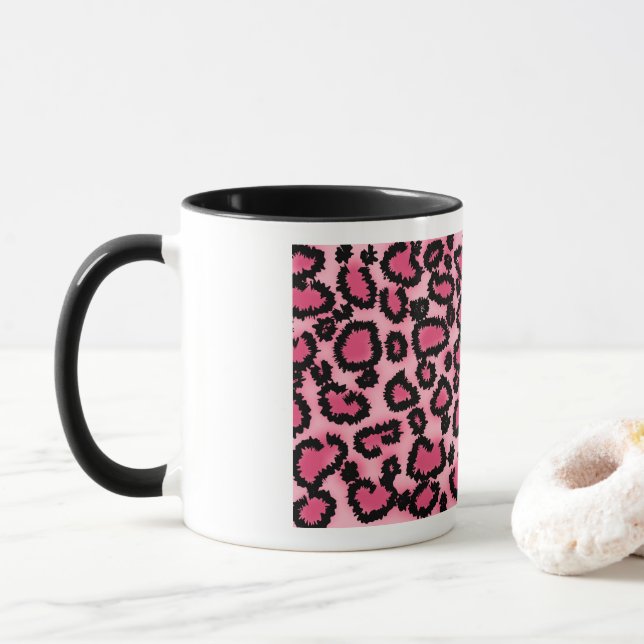 Mug Motif Empreinte de léopard rose et noir. (Avec donut)