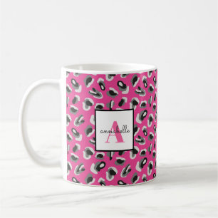 Mug Motif Empreinte de léopard rose monogramme personn