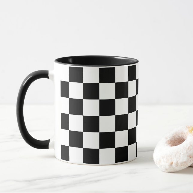 Mug Motif en À damiers noir gras (Avec donut)