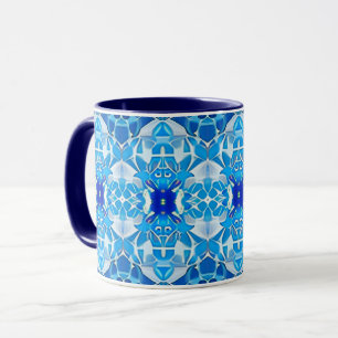 Mug Motif en carreaux bleu turquoise, gris et cobalt