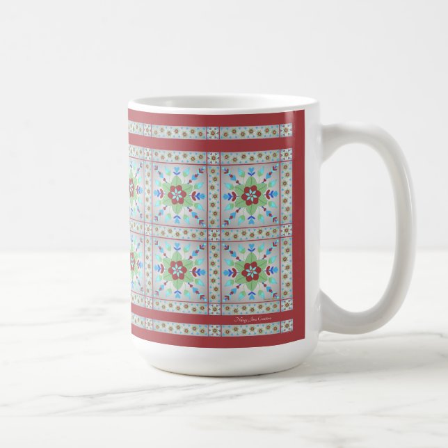 Mug Motif en carreaux floraux colorés (rouge) (Droite)