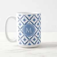 Motif en céramique chinois bleu avec Monogram
