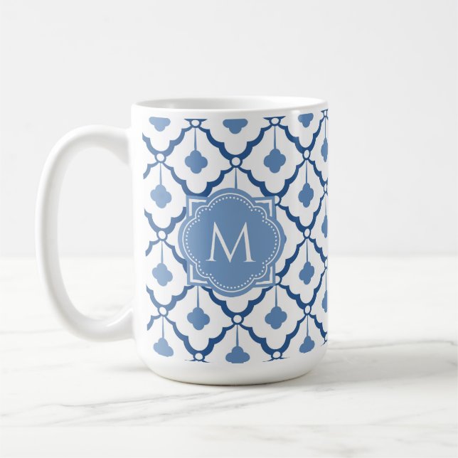 Mug Motif en céramique chinois bleu avec Monogram (Gauche)
