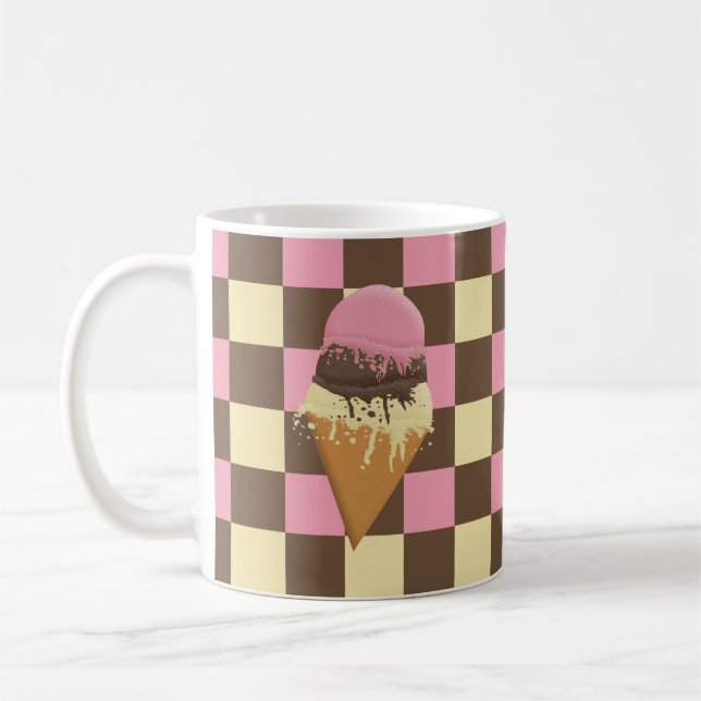 Mug Motif en damier à la crème glacée napolitaine Cone (Gauche)