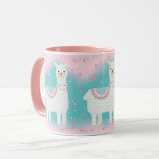 Mug Motif en lama rose et menthe