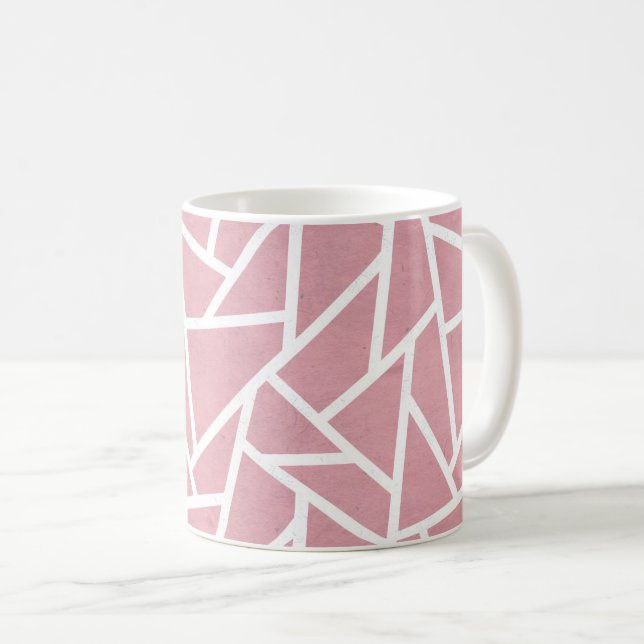 Mug Motif en mosaïque corail et blanc (Devant droit)