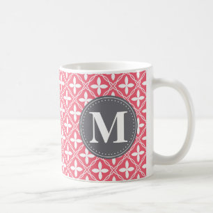 Mug Motif en treillis fleuri rose monogramme
