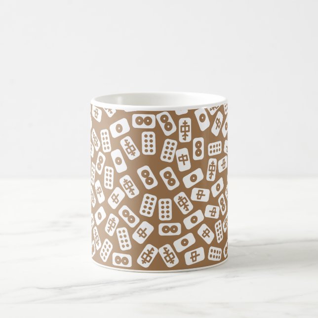 Mug Motif en tuiles de Mahjong blanc sur marron (Centre)