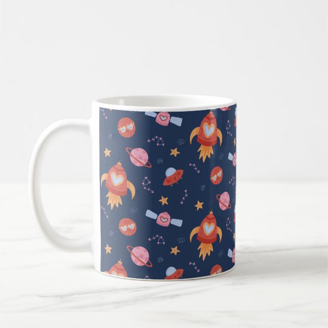 Mug Motif Espace Enfants avec Fusées & Planètes (Gauche)