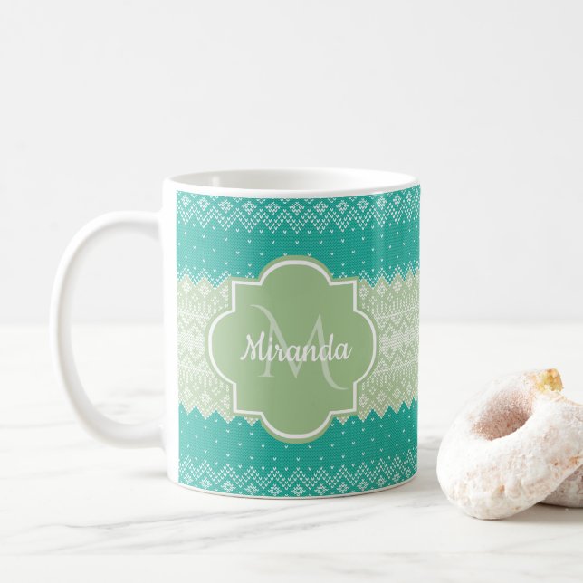 Mug Motif et nom du noeud vert à la mode Turquoise Neo (Avec donut)