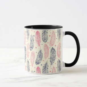 Mug Motif Ethnique De Plumes Rose Et Violet