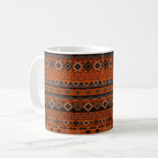 Mug Motif ethnique rayé brillant. (Devant gauche)