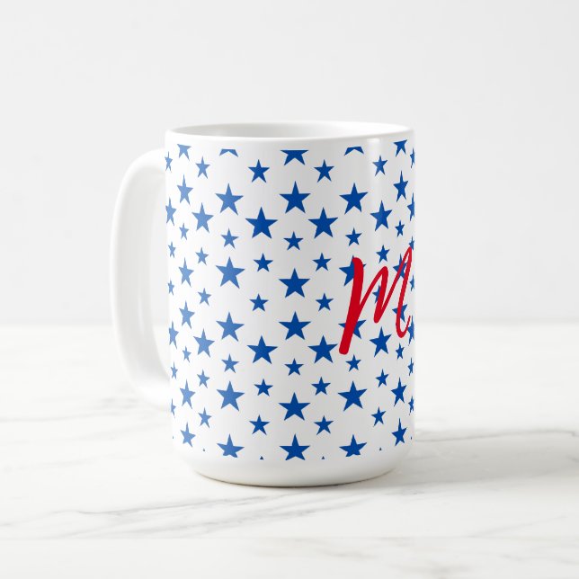 Mug Motif Étoile Personnalisable Bleu Et Blanc (Devant gauche)