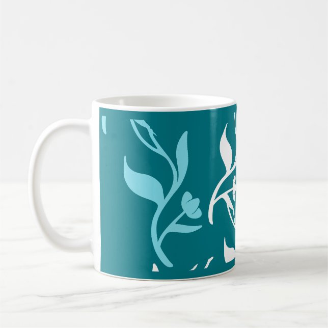 Mug Motif Feuille blanc Turquoise (Gauche)