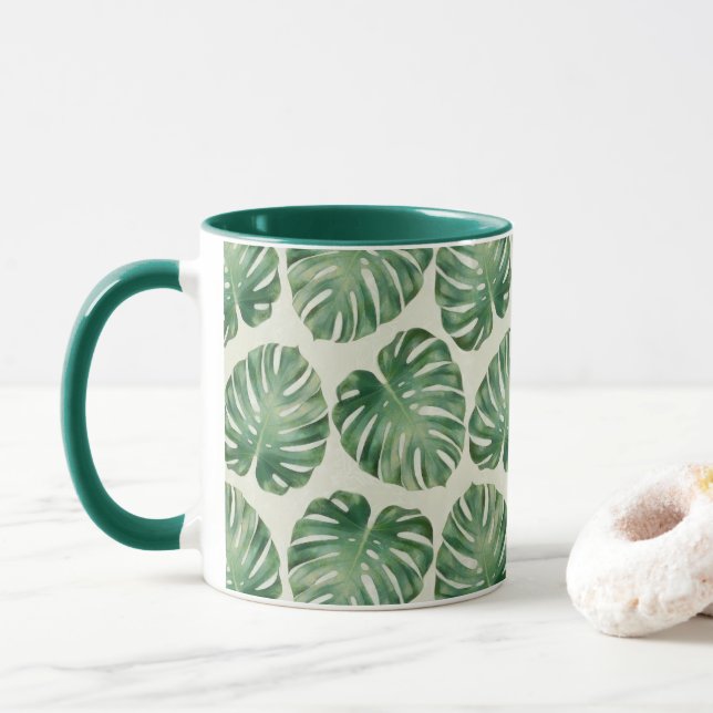 Mug Motif Feuille de Monstera Tropicale Verte (Avec donut)