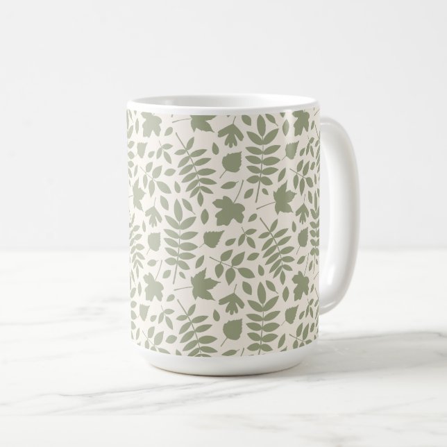 Mug Motif Feuille déchiré vert sur crème (Devant droit)