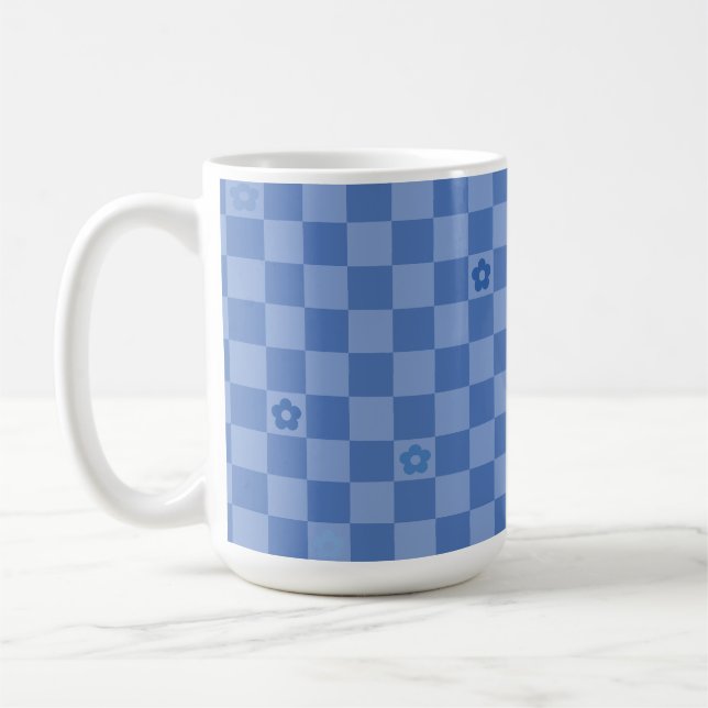 Mug Motif Fleur à Carreaux N° 01 - Bleu Clair (Gauche)