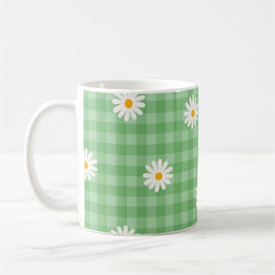 Mug Motif Fleur Carreaux Vichy Fleur de Pissenlit Vert
