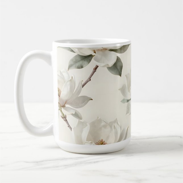Mug Motif Fleur de Magnolia Douce Neutre (Gauche)
