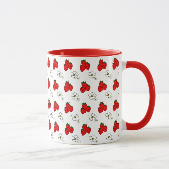 Mug Motif Fleur et Fraise Rouge Rétro (Droite)