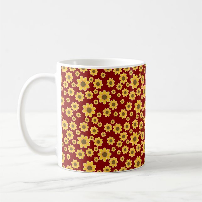 Mug Motif Fleur Jaune sur Arrière - plan Rouge - Flora (Gauche)