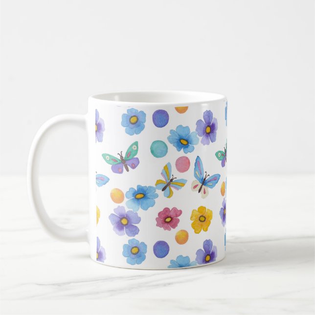 Mug Motif fleurs papillon enfants aquarelle (Gauche)