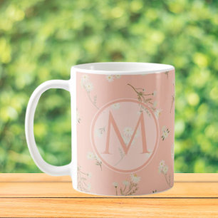 Mug Motif floral à fleurs de marguerite blanche monogr