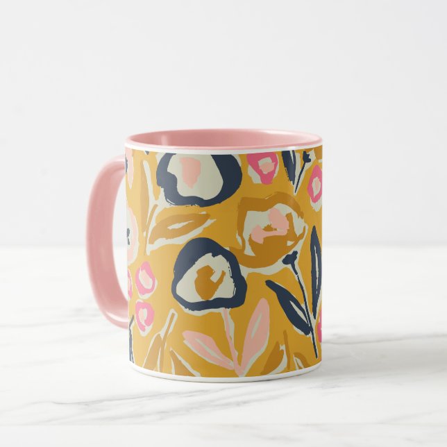 Mug Motif floral à l'encre gras dessiné à la main pour (Devant gauche)
