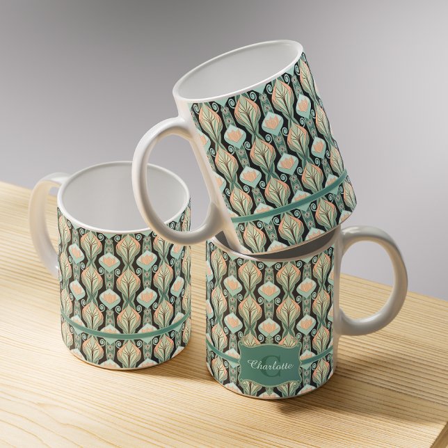 Mug Motif floral à monogramme botanique abstrait vinta (Créateur téléchargé)