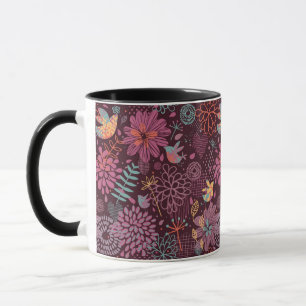 Mug Motif floral abstrait avec des oiseaux