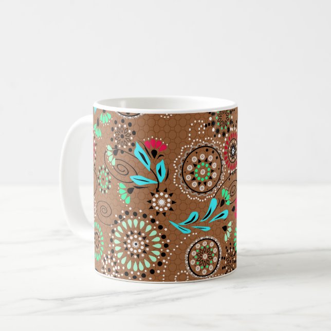Mug Motif floral abstrait folklorique ethnique marron  (Devant gauche)