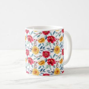 Mug Motif floral aquarelle ensoleillé en rose jaune
