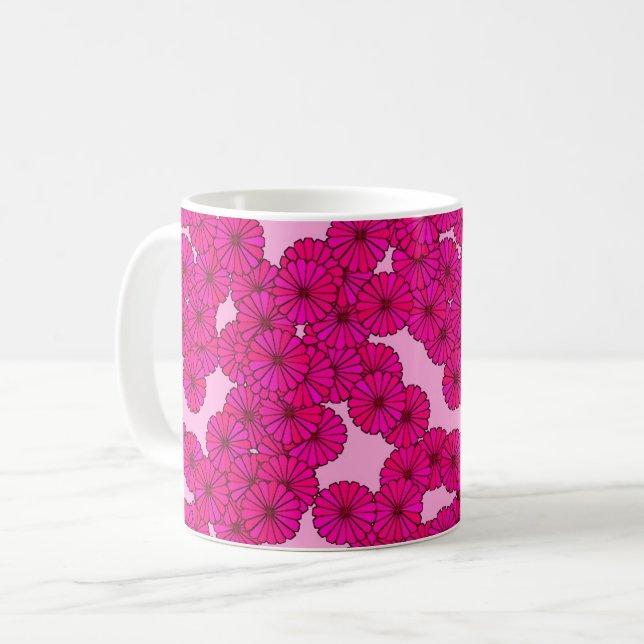 Mug Motif floral Art déco - magenta sur rose (Devant gauche)