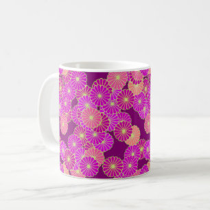 Mug Motif floral Art déco - nuances de violet, corail