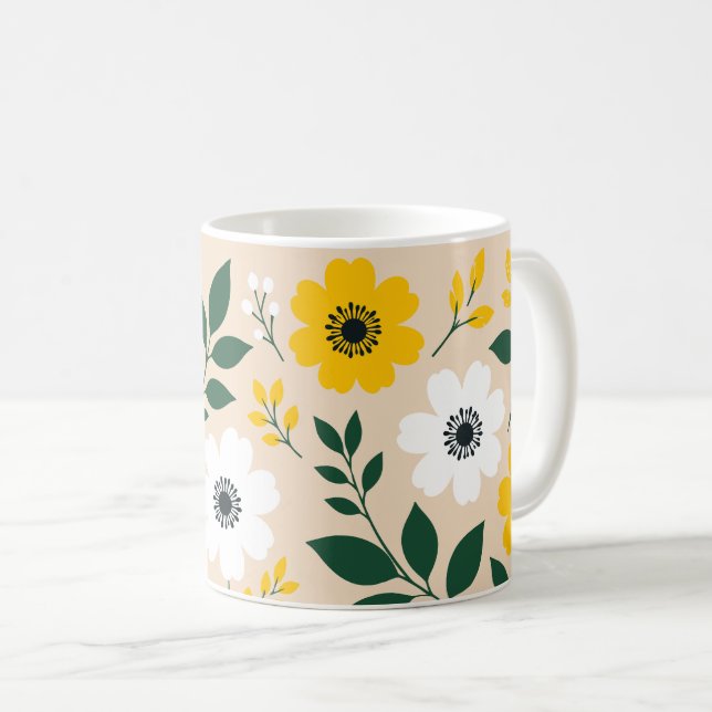 Mug Motif floral avec fleurs jaunes et blanches (Devant droit)