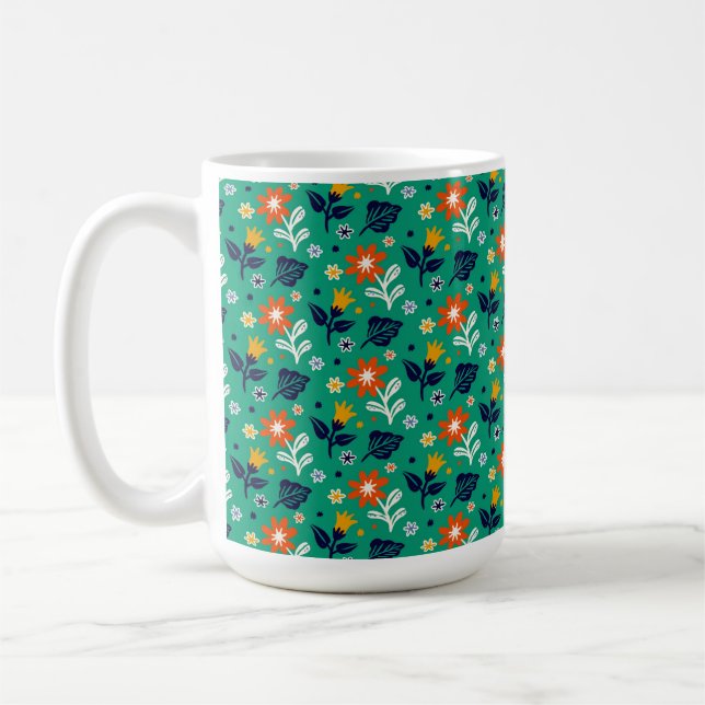 Mug Motif floral avec fond vert (Gauche)