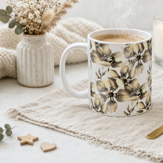 Mug Motif floral beige Élégant Neutre Classique (Créateur téléchargé)