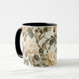 Mug Motif floral beige rose crème romantique
