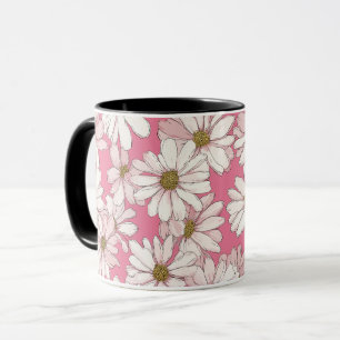 Mug Motif floral blanc de marguerite rose dessinée à l