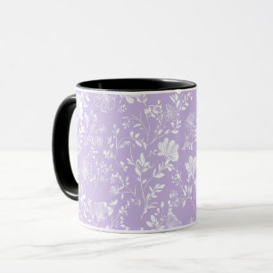 Mug Motif floral blanc lavande violet clair