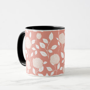 Mug Motif floral blanc rose pastel minimaliste