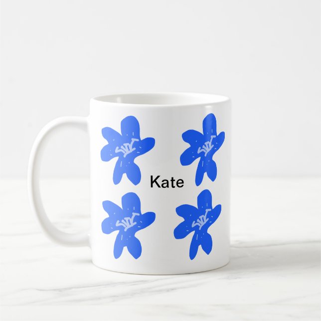 Mug Motif floral bleu aquarelle ajouter nom (Gauche)