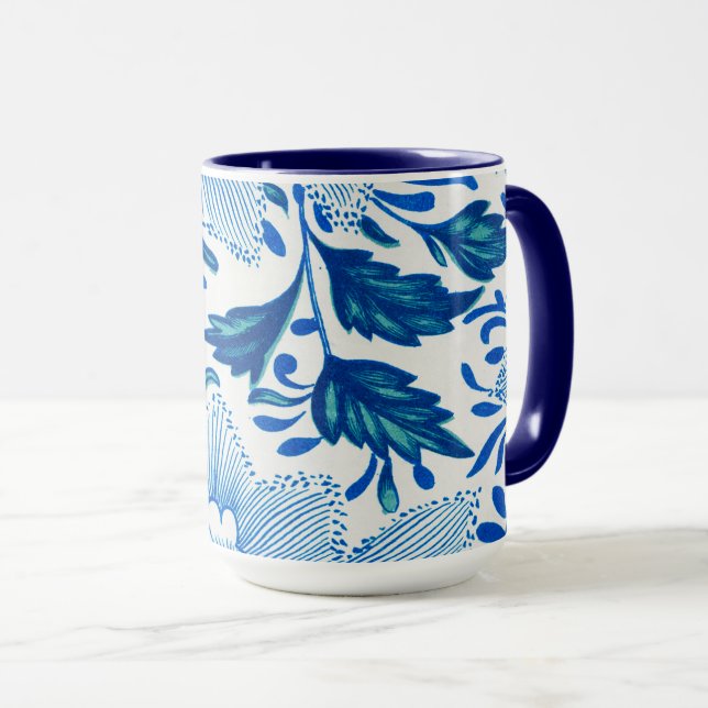 Mug Motif floral bleu et blanc (Devant droit)