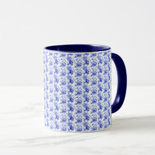 Mug Motif floral bleu et blanc vintage