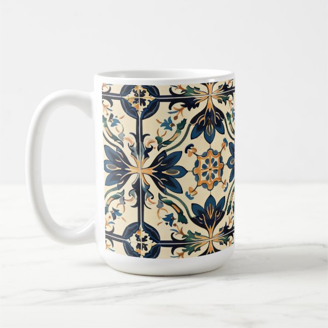 Mug Motif floral bleu et or (Gauche)