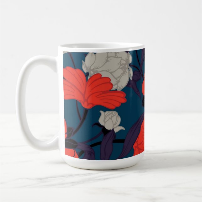 Mug Motif floral bleu et rouge élégant (Gauche)