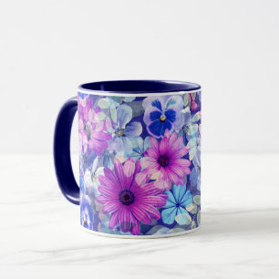 Mug Motif Floral bleu magenta rose