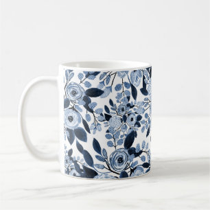 Mug Motif floral bleu marine Pastel